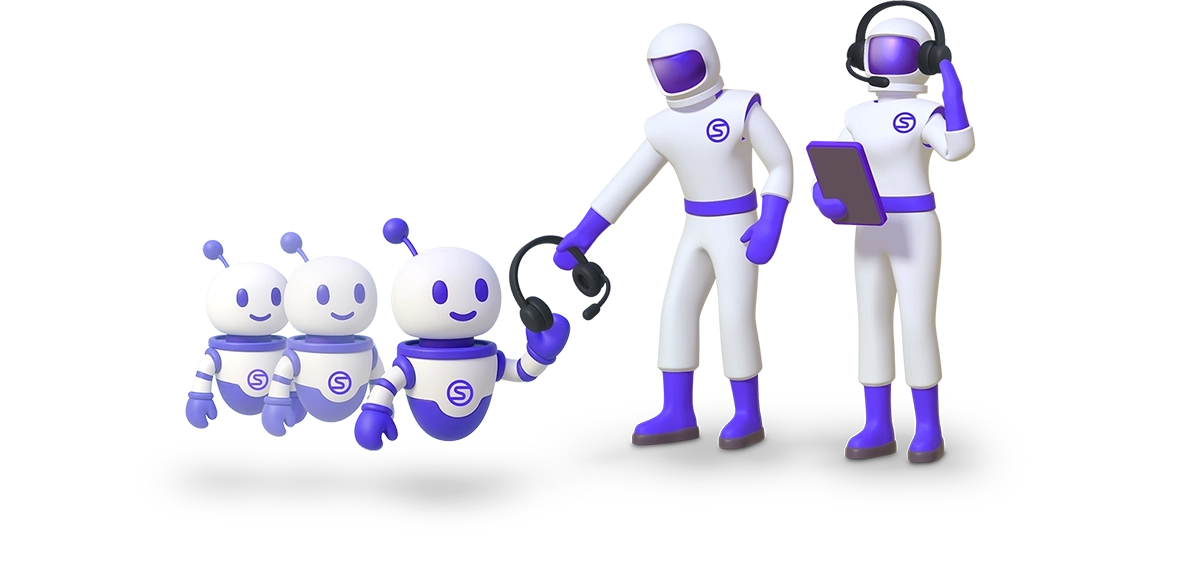 Spacinauts working hand in hand with IA robots