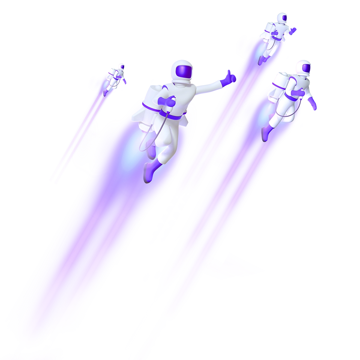 Spacinauts taking off with futuristic jetpacks